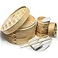 A2Z 10" Bamboo Steamer Basket - Makes Your Favorite Recipes - Sturdy Dumpling Steamer Basket Includes Liners…