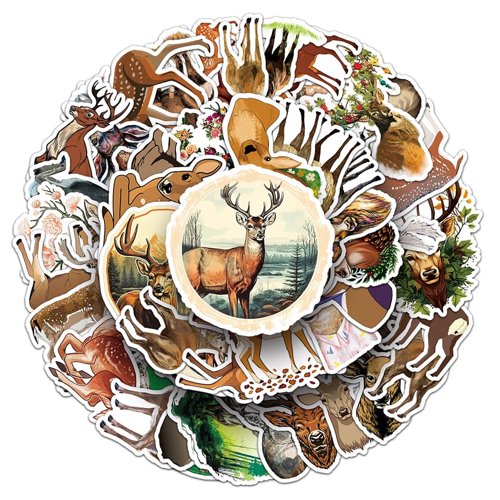 Realistic Deer Vinyl Stickers, 50 PCS Waterproof Illustrated Animal Decals for Laptops, Scrapbooking, Journals, Notebooks, Water Bottles, Suitcases, Phones & DIY Decor