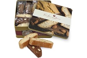 COOKIES CON AMORE Italian Biscotti Cookie Gift Box, 30+ Pieces Individually Wrapped Gourmet Biscotti - 2Lb Square Tin with Authentic Italian Cookies for Holliday Gifting, Coffee Pairing, and Christmas Celebrations