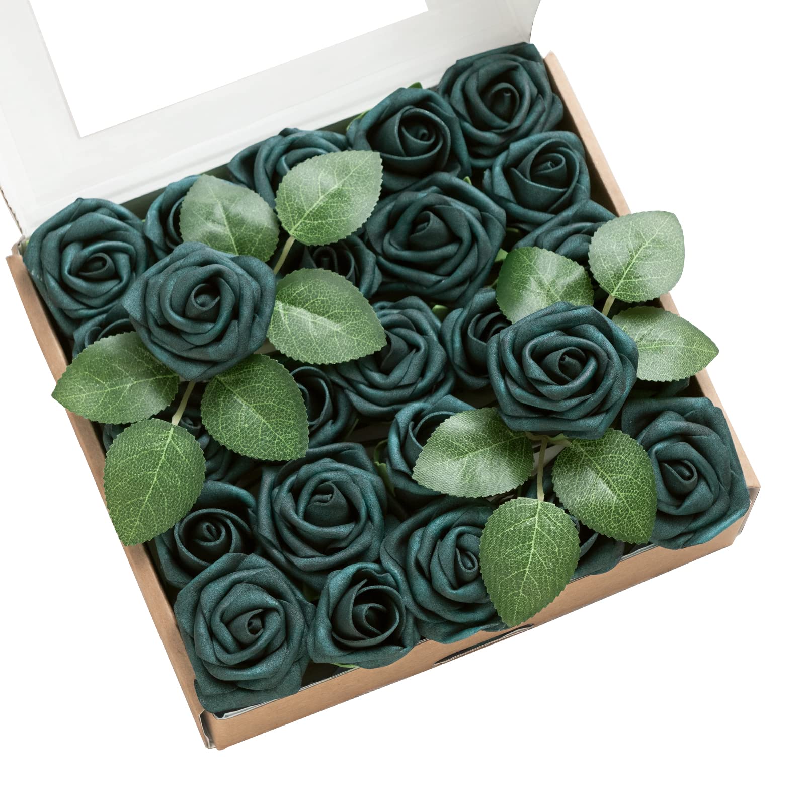 Photo 1 of Ling's Moment Artificial Wedding Flowers 1.5" Rose Buds and 2" Petite Roses 25pcs Peacock Green w/Stem for DIY Wedding Boutonniere Wrist Corsages Bouquets Centerpieces Arrangements