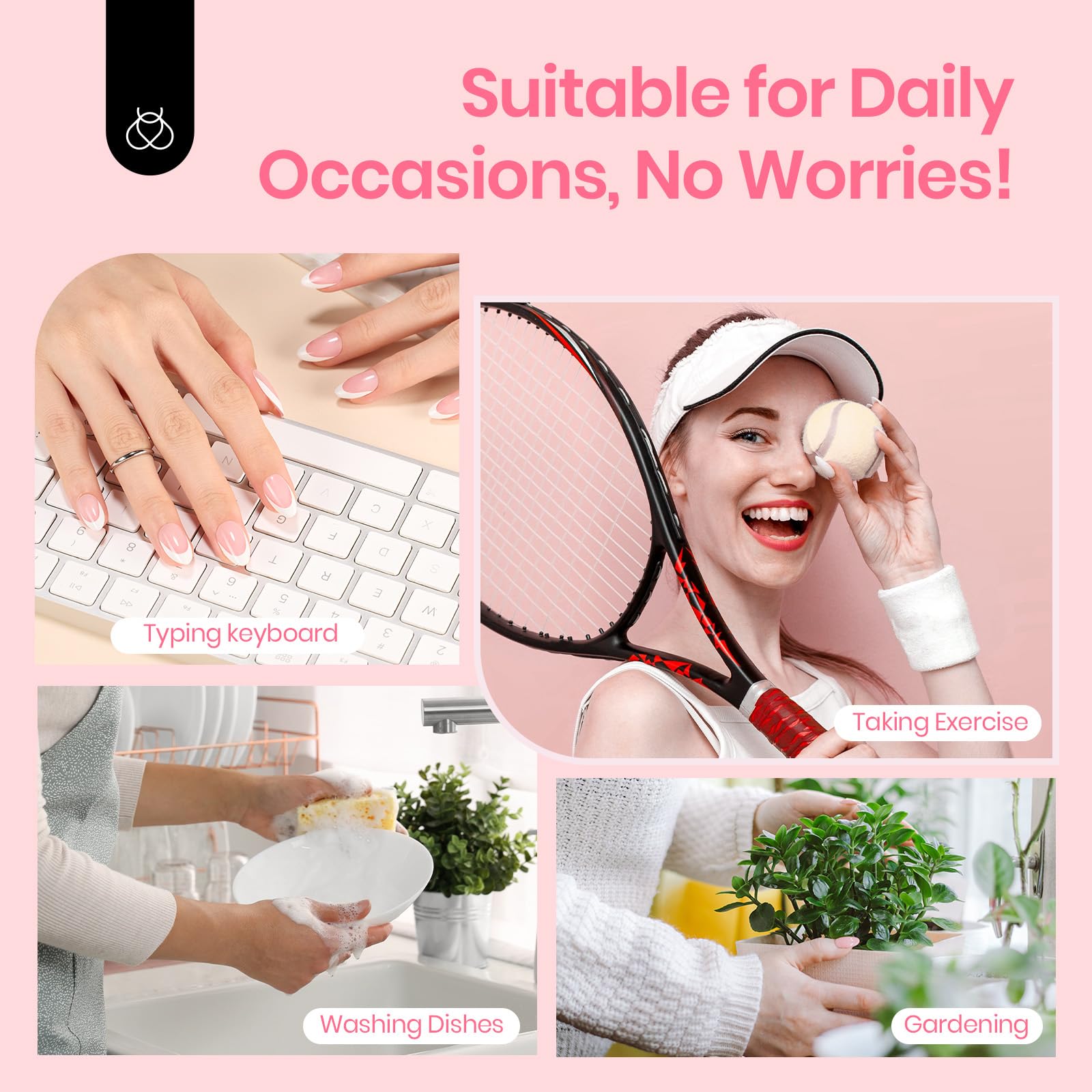 Beetles Almond Press On Nail,64 psc Pink Ombre Press On Nails 16 Sizes XS Short Almond Pink Ombre Fake Nails 2 Set Press On Nails with Nail Glue & Double-Sided Adhesives Nails Press Ons for Women - Image 6