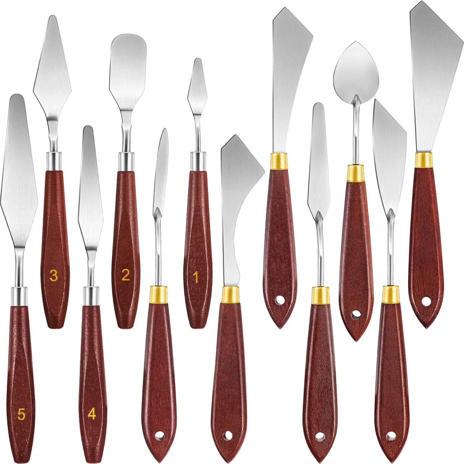 12 Pieces Painting Knife Set Stainless Steel Spatula Painting Knife Painting Mixing Scraper Wooden Handle Paint Spatula for Color Mixing Oil Painting Supplies