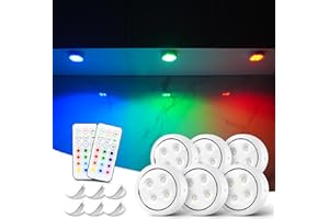 swesara Push Lights with Remote Puck Lighting Battery Operated Tap Lights Button Stick On Color Changing Led Lights 6 Pack (White 6P)