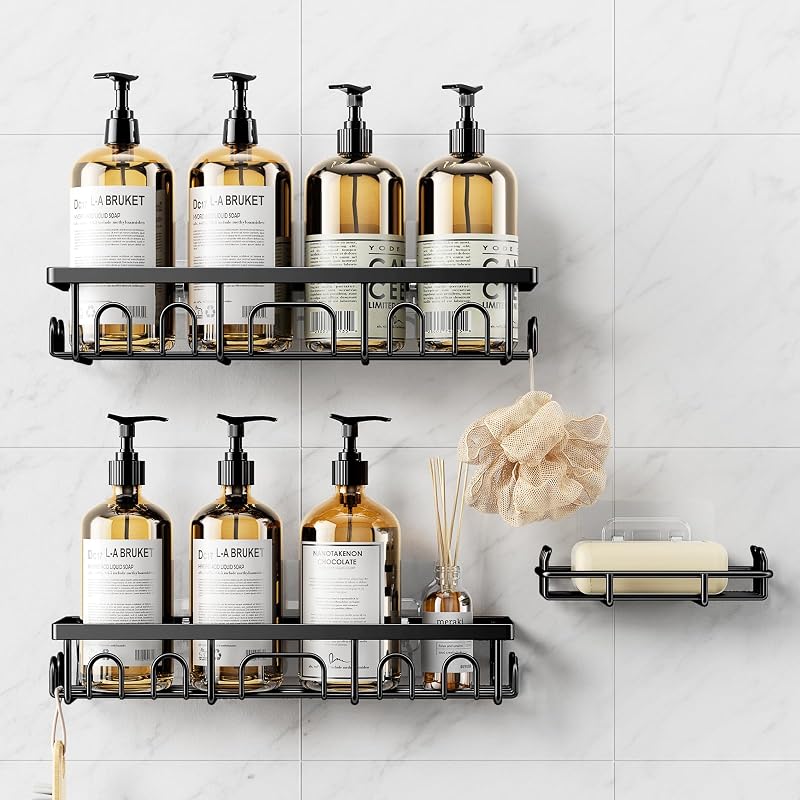 3 Pcs Antirouille Acier Inoxydable Etagere Douche sans Percage - Noir — photo 1 sur 8