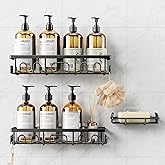 Deyhoc 3-Pack Shower Caddy, Adhesive Shower Shelves with Soap Holder, No Drilling Bathroom Shelf with 16 Hooks for Bathroom, 