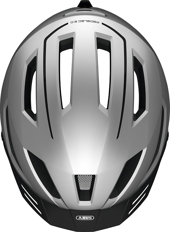 Stadthelm Pedelec 2.0 - Fahrradhelm mit Rücklicht und Regenhaube - für den Stadtverkehr - für Damen und Herren - Silber, Größe S