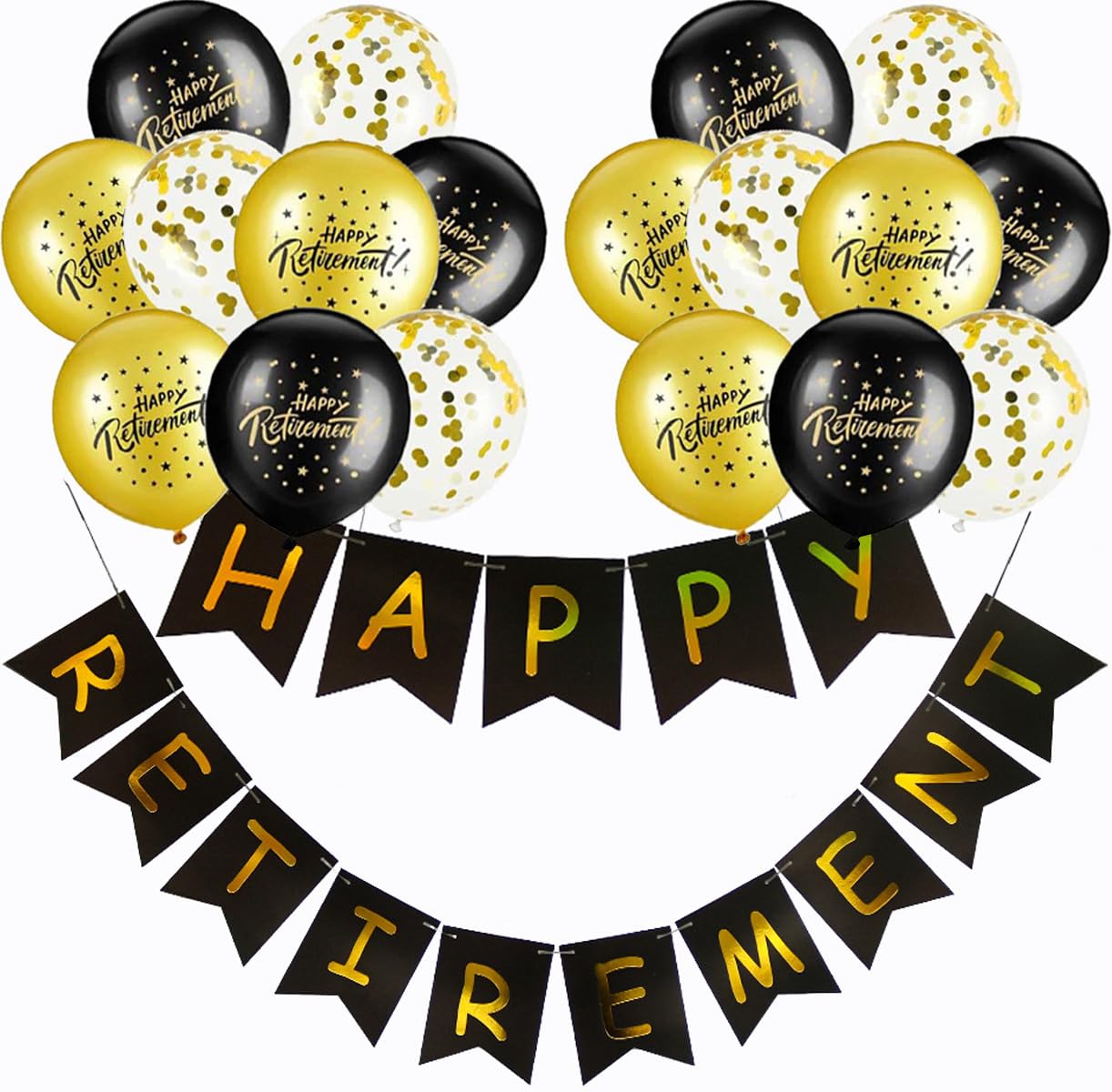 20Pcs Black and Gold Retirement Party Decorations - Happy Retirement Banner, Latex Balloons, Retire Banner for Men Women Party Supplies