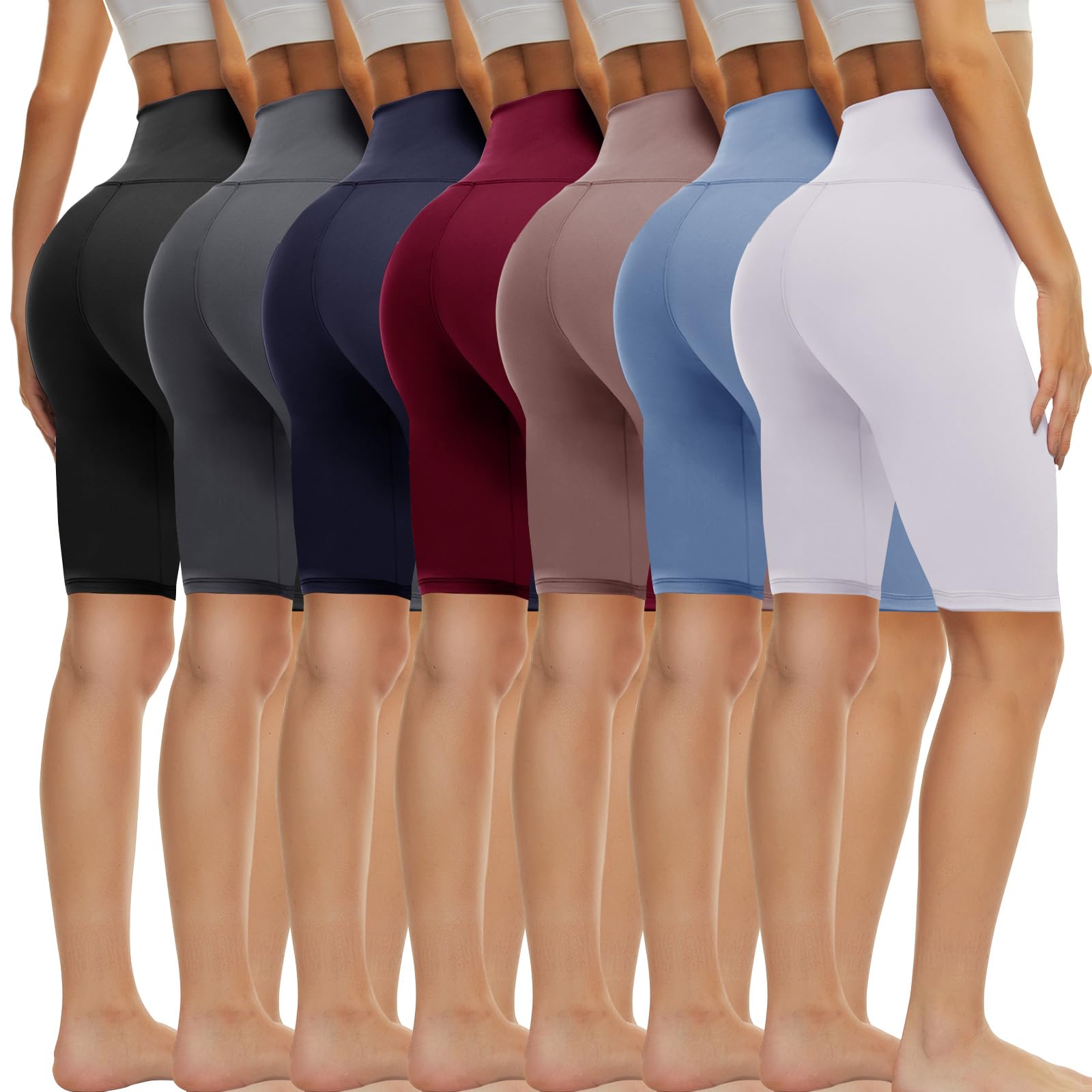 Photo 1 of TNNZEET 7 Pack Biker Shorts for Women - 5''/8''/3'' High Waisted Workout Tummy Control Spandex Gym Shorts for Yoga Athletic