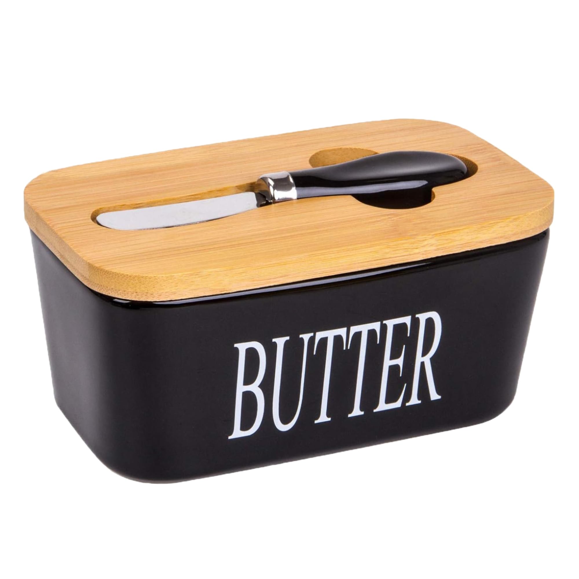 Photo 1 of Black Butter Dish with Lid for Countertop, Large Ceramic Covered Butter Stick Holder Container for Fridge