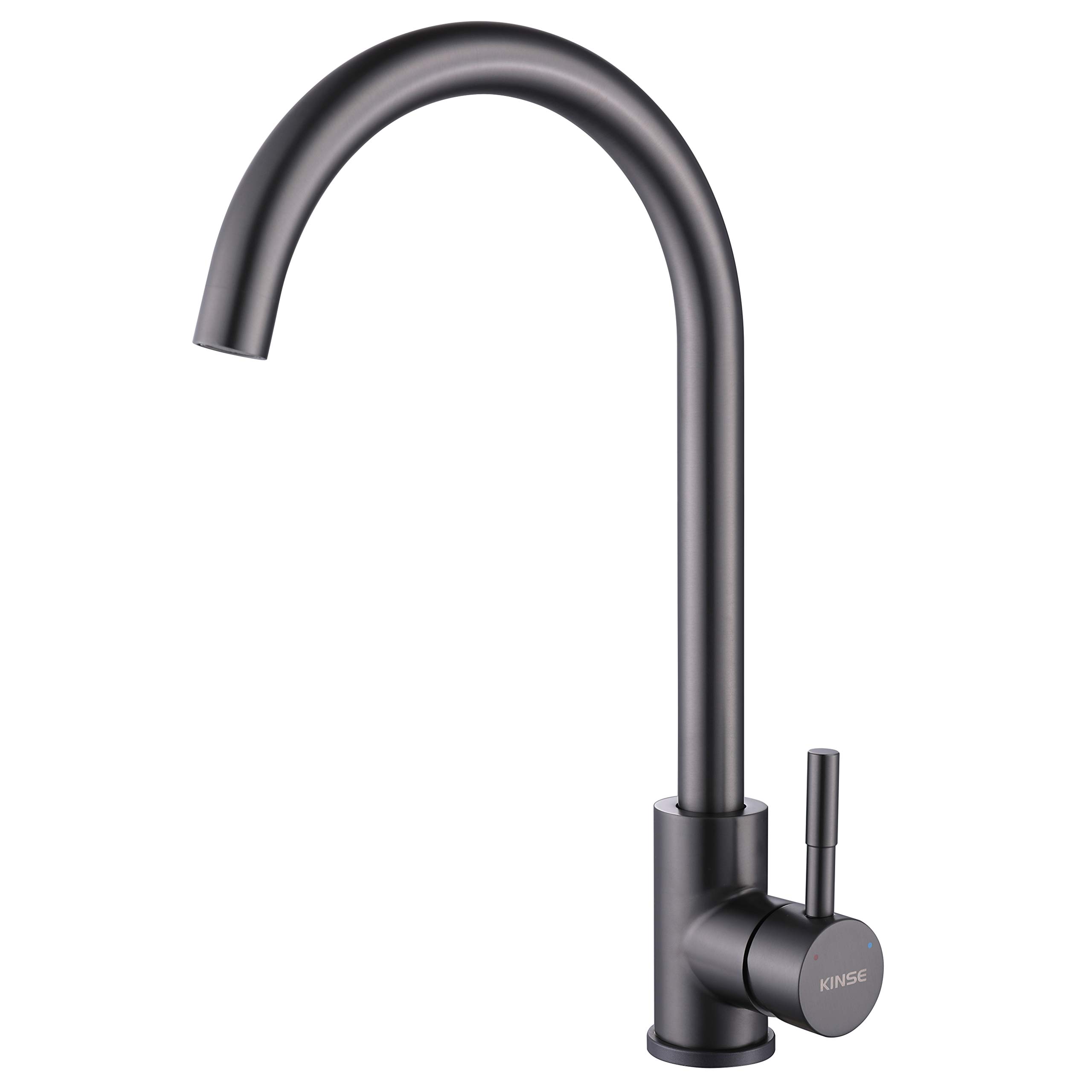 KINSE Kitchen Mixer Tap, 360° Swivel Kitchen Sink Faucet, Stainless Steel, Single-Handle, Gunmetal Grey