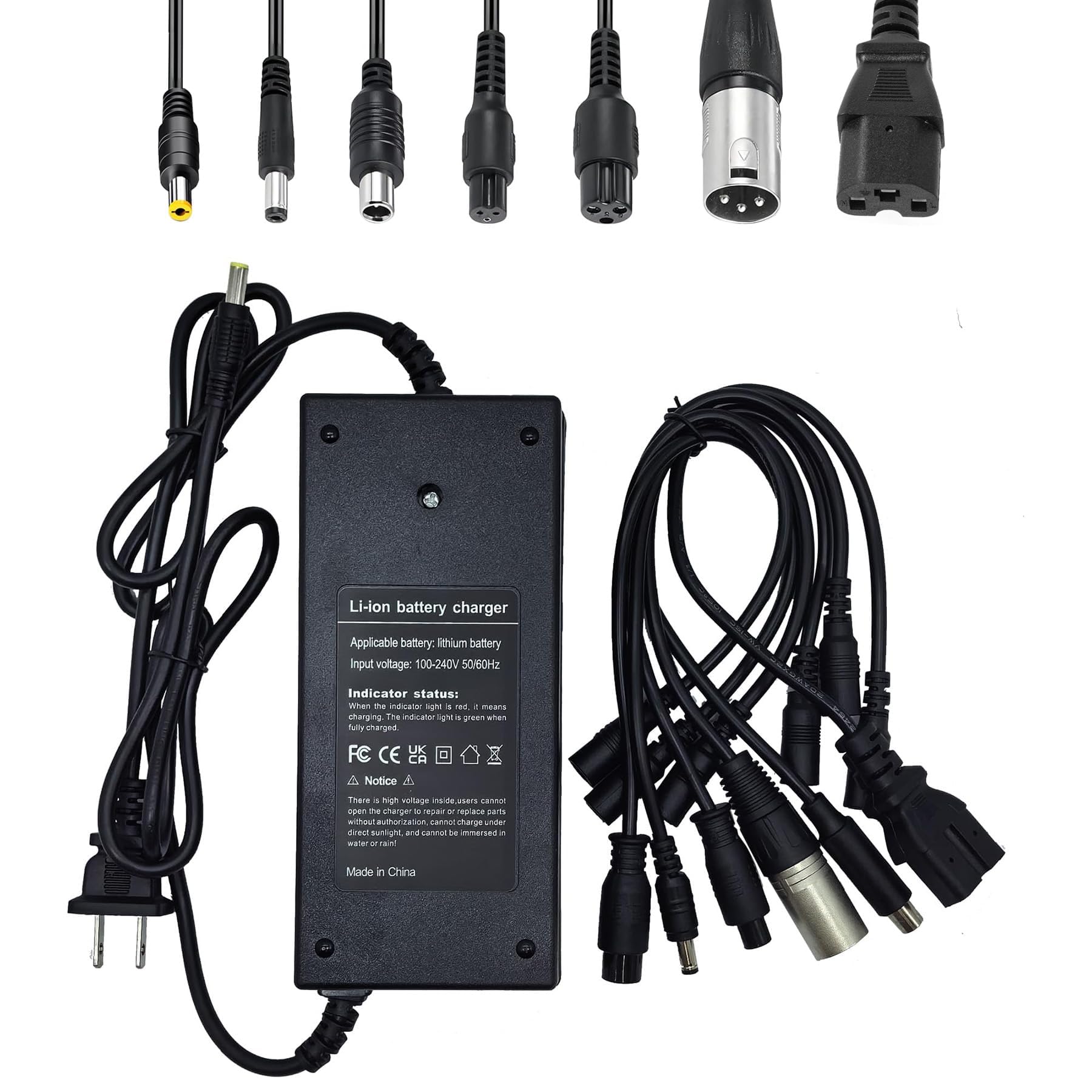 Photo 1 of (7 Plugs)58.8V 3A Charger for 51.8V 50V 52V 14S Lithium Battery Fit Apollo 52V Phantom, Nanrobot d6,Explore,Ghost, Pro/Yume Y10/ VSETT with 3Prong 3 Holes Plug GX16/DC 5.5x2.5mm/XLR/IEC/RCA AC Adapter