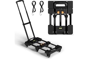TROOZY Folding Hand Truck, Heavy-Duty Dolly Cart with 6 Wheels, 500 LB Capacity, 26" Extendable Plate, 2 Elastic Straps, Collapsible Utility Cart for Moving, Luggage, Travel, Shopping, Black