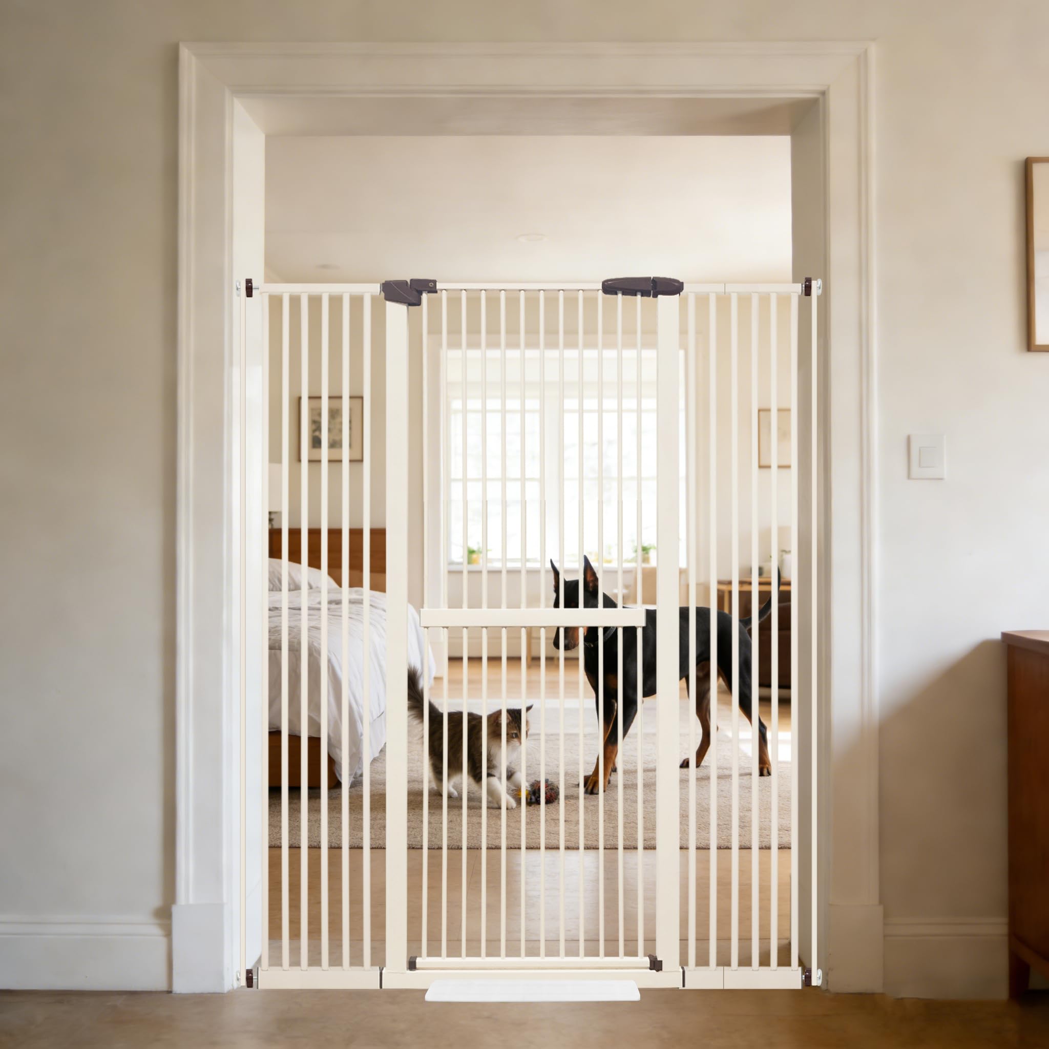 Photo 1 of ***FACTORY SEALED******OPENED FOR INSPECTION*** Lumizone Extra Tall Cat Gate 61.02" High Pressure Mounted Extra Wide 38.39"-59.24" (17Sizes) 1.37" Gap No Drilling Auto-Close Tall Pet Gate for Dogs (Cream, 30.12"-59.24" W)