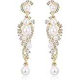 EVER FAITH Women's Austrian Crystal Cream Simulated Pearl Bridal Vine Dangle Earrings Clear