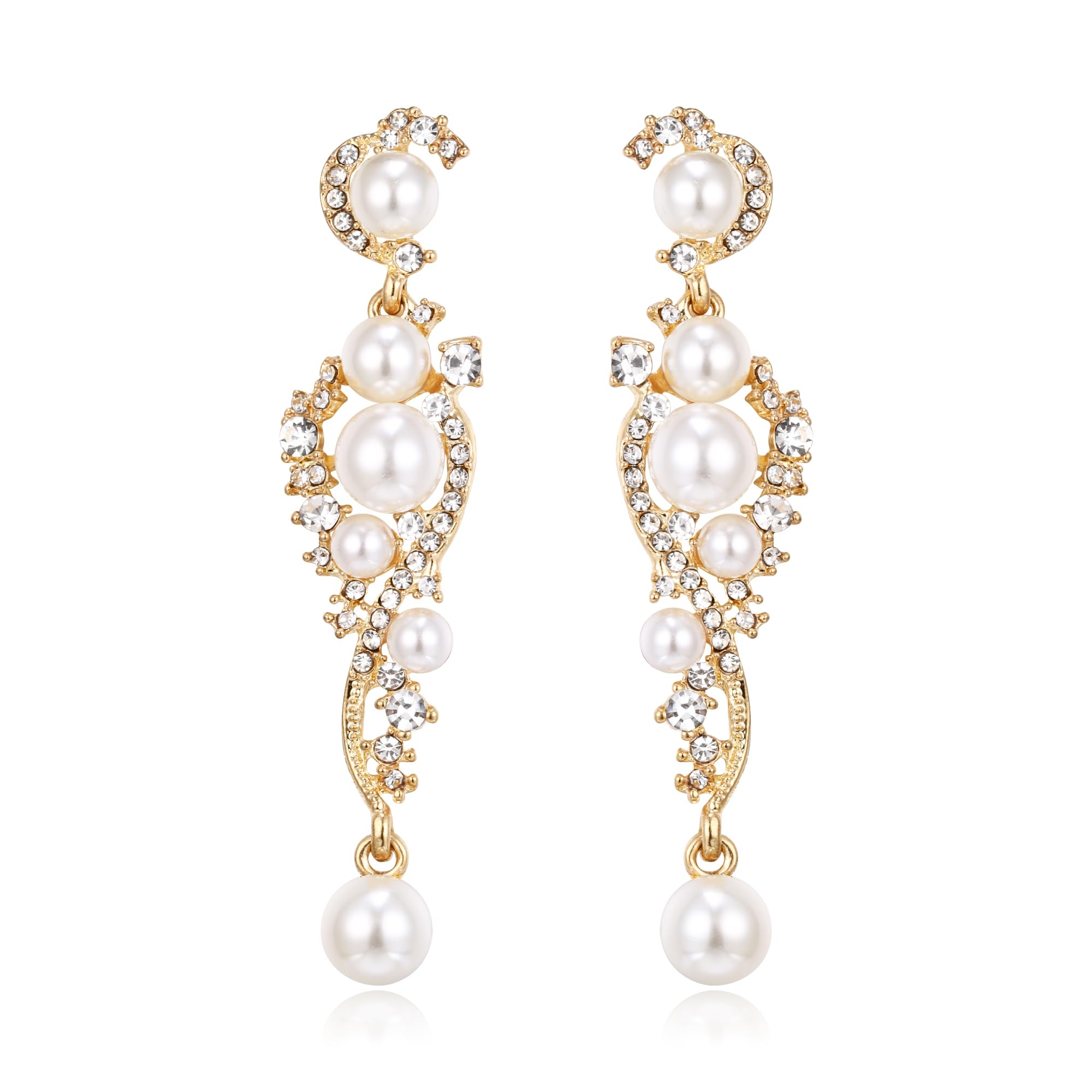 EVER FAITH Austrian Crystal Ivory Color Simulated Pearl Bridal Earrings Clear Gold-Tone