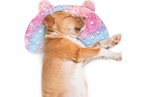 POMESEA Pet Pillow for Dogs, Glow in The Dark Soft Dog Neck Pillow, U-Shaped Pillow for Cat and Dog, Machine Washable Pet Calming Toy, Joint Relief Sleeping Improve for Pets (Pink, M)