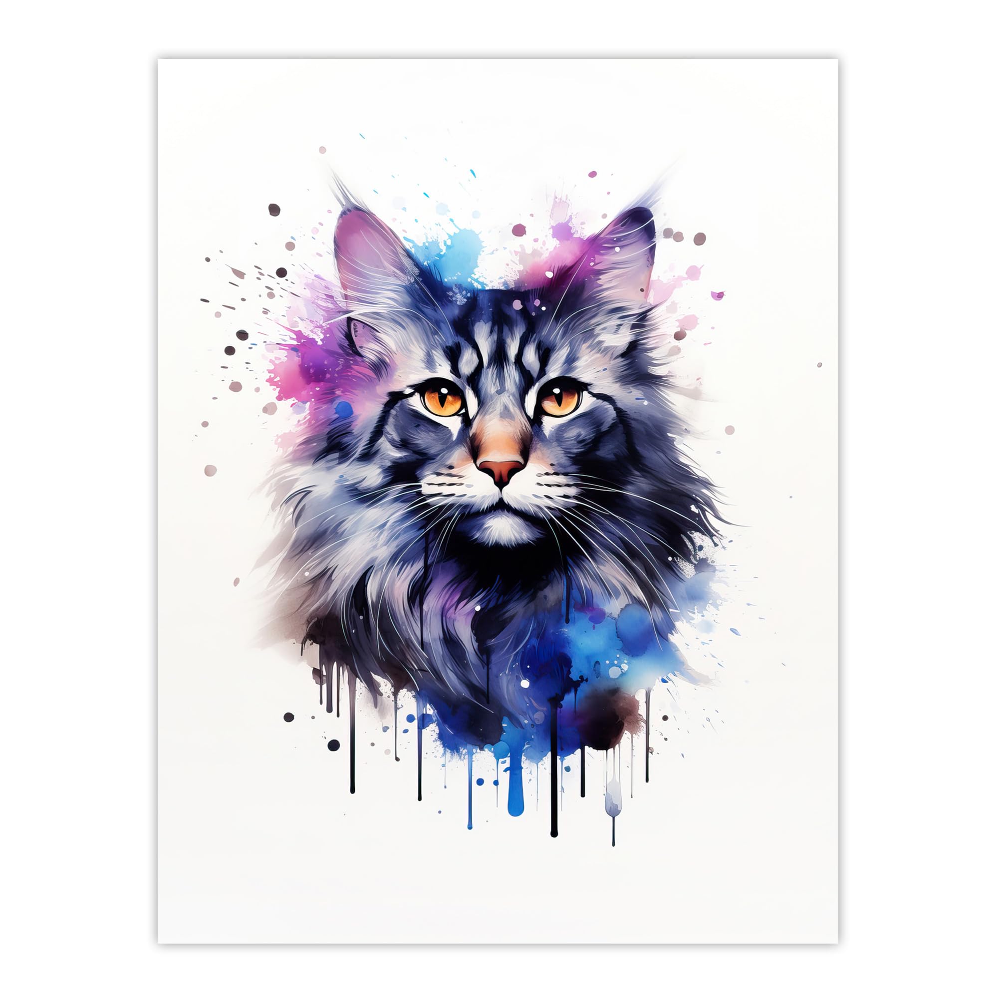 Artery8 Maine Coon Cat Lovers Gift Watercolour Pet Portrait Painting Artwork Large Wall Art Poster Print Thick Paper 18X24 Inch