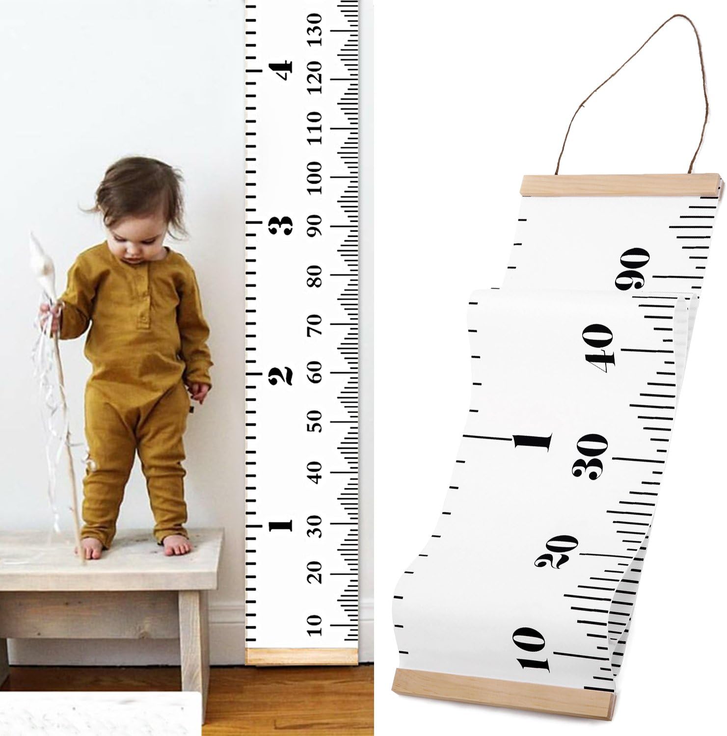 Baby Growth Chart Handing Ruler Wall Decor for Children Height Record Talltape for Kids Nursery Room Canvas Removable Roll Up 79"x7.9"(200*20cm)