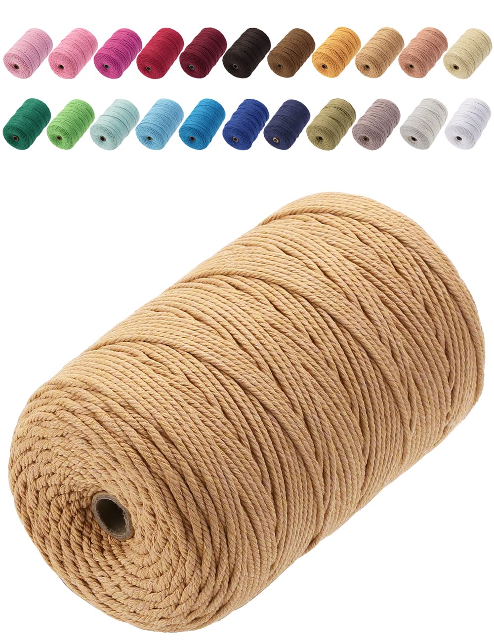 GOHOF Cotton Macrame Cord 3mm x 200m Natural Colored Macrame Supplies, Soft Craft Cotton Rope for Plant Hanger Wall Hanger Dreamcatcher (latte)