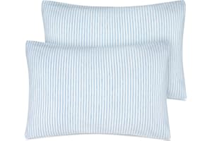 Zenssia Organic Cotton Toddler Pillowcase/Travel Pillowcase Pack of 2 Set 13x18 Inches with Envelope Closure - Soft & Breathable Baby Pillow Case Cover Blue Stripe
