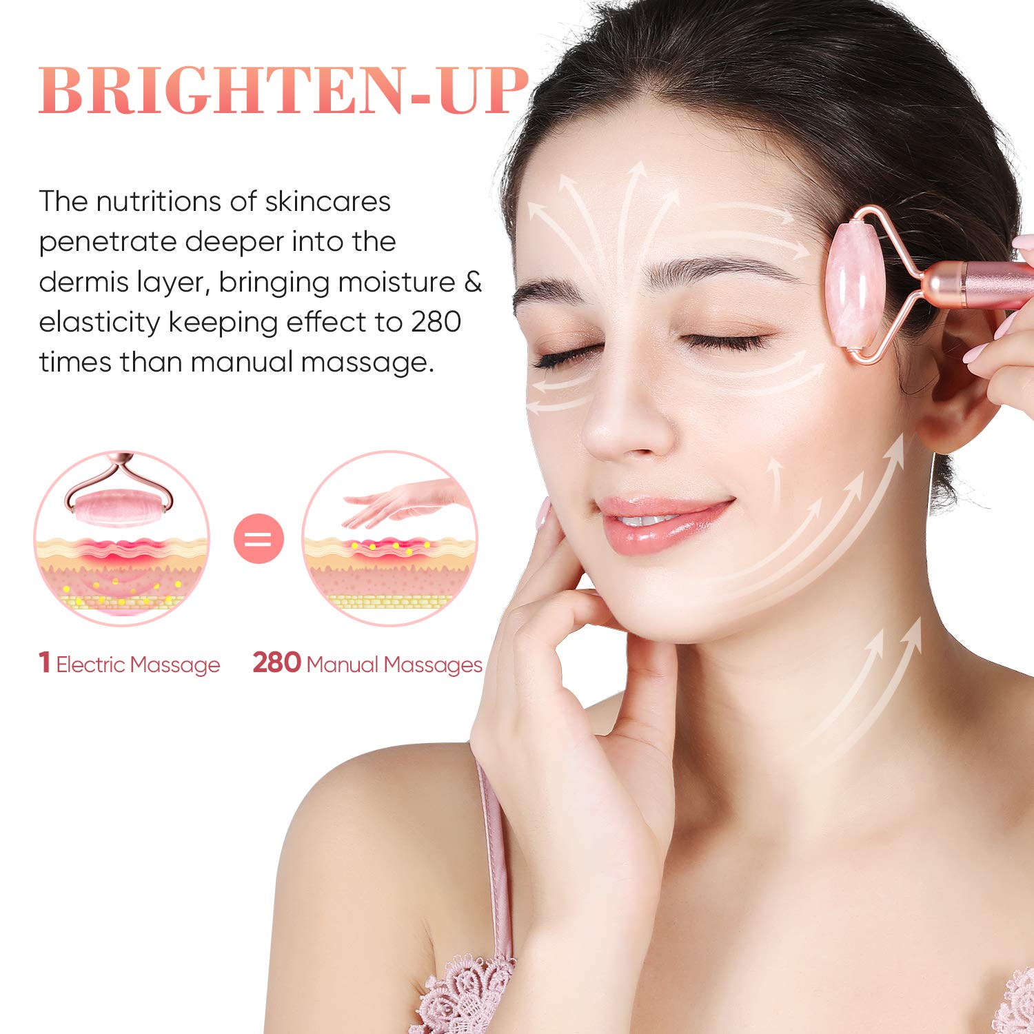 Jade Roller for Face - 2 in 1 Electric Vibrating Face Roller Massager, 100% Natural Rose Quartz Roller Massager, Anti-Aging, Skin Tightening, Reduce Fine Lines and Wrinkles for Face, Eye, Neck: Beauty