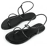 GORGLITTER Women's Metallic Strappy Flat Sandals Open Toe Dressy Summer Beach Thong Slides