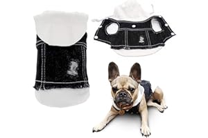 SILD Pet Clothes Dog Jeans Jacket Puppy Cat Clothes Dog Hoodies Cool Coat Dog Clothes for Small Medium Dogs (Black-White M)