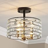 AGV LIGHTING CH015BB Crystal Semi Flush Mount Ceiling Light Fixture, E12 Base 3-Lights, D12 x H 9", Crystal Lamp Shade, Light