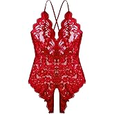 Women One Piece Lingerie Sexy Teddy V Neck Bodysuit Lace Nightie