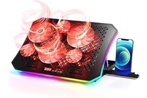 Laptop Cooling Pad, KeiBn RGB Lights Laptop Cooler 6 Fans for 15.6-17.3 Inch Laptops, 7 Height Stands, 10 Modes Light, 2 USB Ports, Desk or Lap Use (A8,Red)