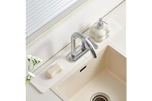 FATILIN Stone Faucet Mat for Kitchen Sink with Oval Hole – 23.6" × 3.9" Diatomite Drying Stone Mat & Sink Protector, Quick-Dry Splash Guard Water-Absorbing Tray for Bathroom Counter（White.23.6" x 3.9"）