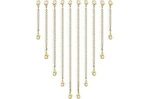 OHINGLT Necklace Extender 10Pcs Chain Extenders for Necklaces Bracelet, 14K Gold Plated Stainless Steel Extension Chain for Women Jewelry Making
