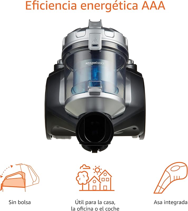 Potente aspirador de cilindro sin bolsa, para suelos duros y alfombras, filtro HEPA, compacto y ligero, 700 W, 1,5 l (UE), Negro — foto 2 de 8