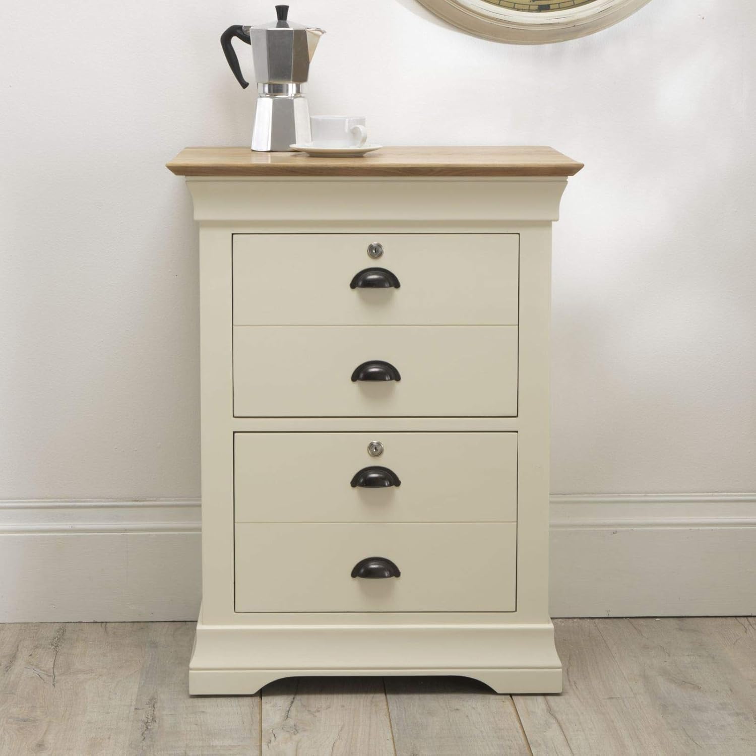 Edmund Oak Lockable 2 Drawer Filing Cabinet Oak Grey Or Cream