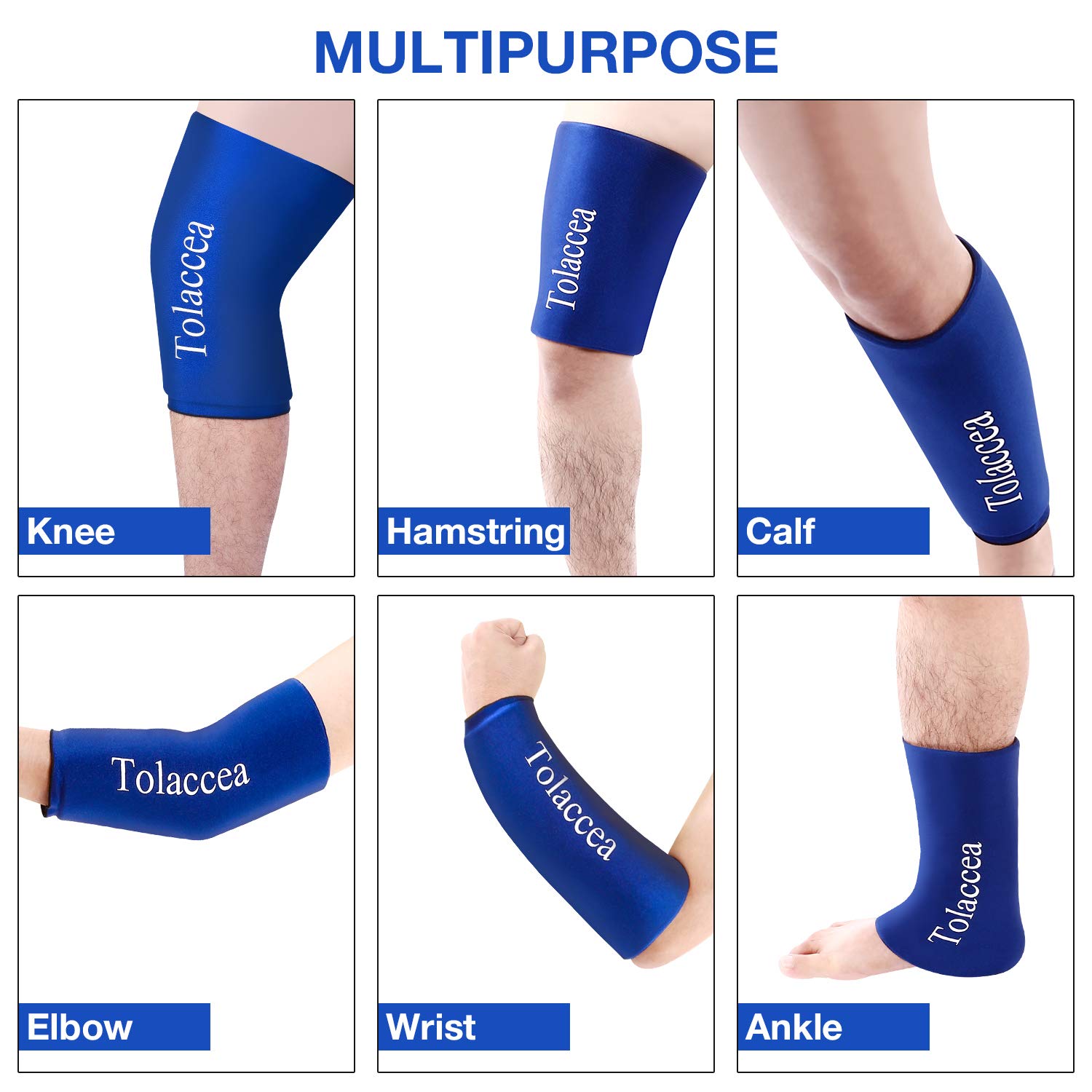 Tolaccea Hot & Cold Therapy Flexible Ice Packs Cold Thereapy Compression Sleeve Reusable Gel Pack for Injury Cold Wrap for Knee Calf Ankle Elbow (L)
