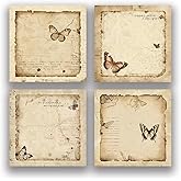 RAINBAM Retro Butterfly 4 Pack/200 Sheets 3x3 inch Sticky Notes Set, Vintage Memo Pads with High-Adhesive, Reusable Tearable Post it Notes for Journal Planners Office School Home, Bulk Stationery Gift
