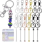 24 Pcs Beadable Keychains Bars bulk - 12 Multicolor DIY Metal Beaded Keychain Making Kit + 12 Bags Included, Bead Keychain Supplies,Blank Key Chain, Perfect for Women, Men, Mother's Day, Birthday Gift