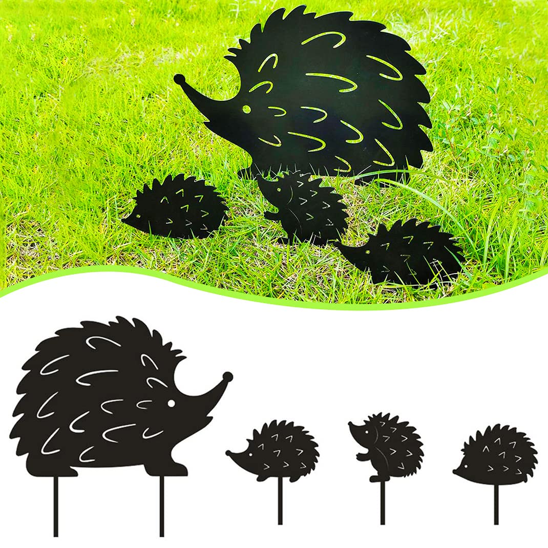DIYBravo Garden Statues Yard Metal Art Animal Silhouette Statues, Set of 4 Outdoor Lawn Ground Decor Lifelike Sign Stakes for Patio Porch Backyard Home Decor, Cute Ornament Gift