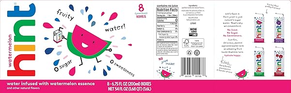 HINT KIDS WATER PURE WATER INFUSED WITH, ZERO SWEETENERS, WATERMELON, 6.75 FL OZ (PACK OF 8)