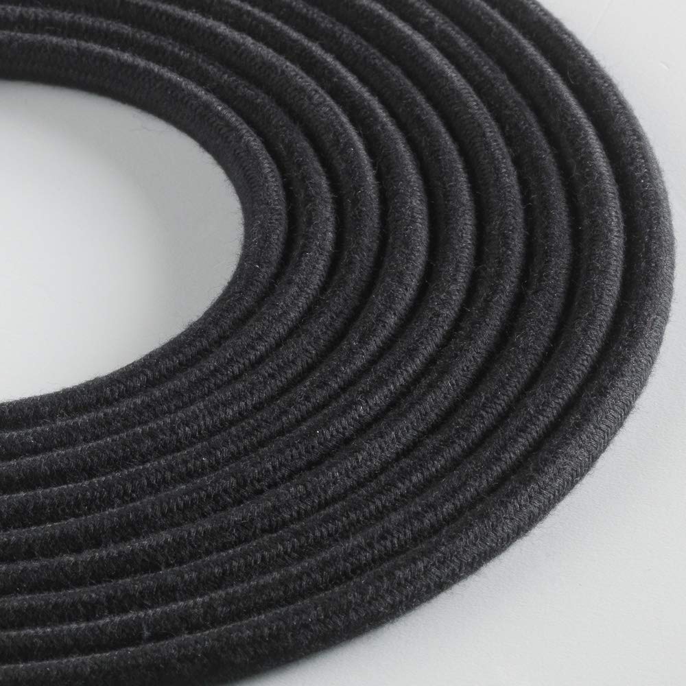 Klartext – Light Round Textile Cable for Lighting, 3 x 0.75 mm, Black Cotton, 3 m. Maximum Anti-Shock Safety!