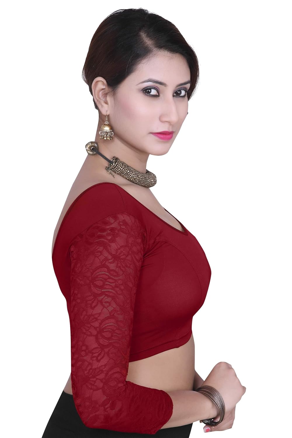gargi ladies 4-way stretched round neck with 3/4th net sleeves blouse. (ogbl-560)