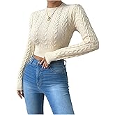 winkbay Women's Mock Neck Cropped Sweater Cable Knit Fitted Going Out Pullover Tops