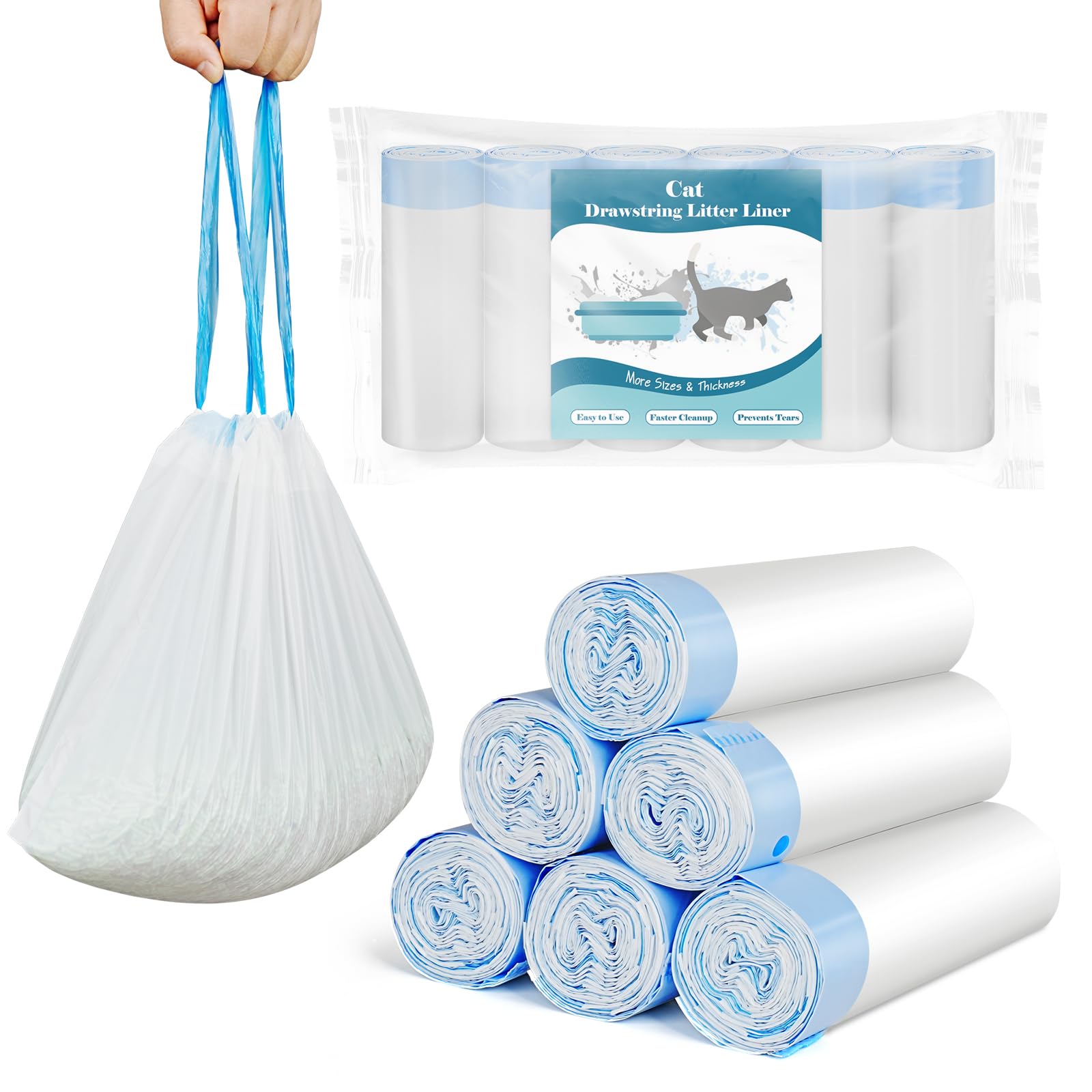 Photo 1 of  Cat Litter Box Liners for Drawstring Closure, Heavy Duty Leak-Proof, Tear-Resistant & Odor Control for Self-Cleaning Litter Boxes Fits,M(25.2"x15.7") Blue