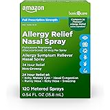 Amazon Basic Care 24-Hour Allergy Relief Nasal Spray, Fluticasone Propionate (Glucocorticoid), 50 mcg Per Spray, Full Prescri