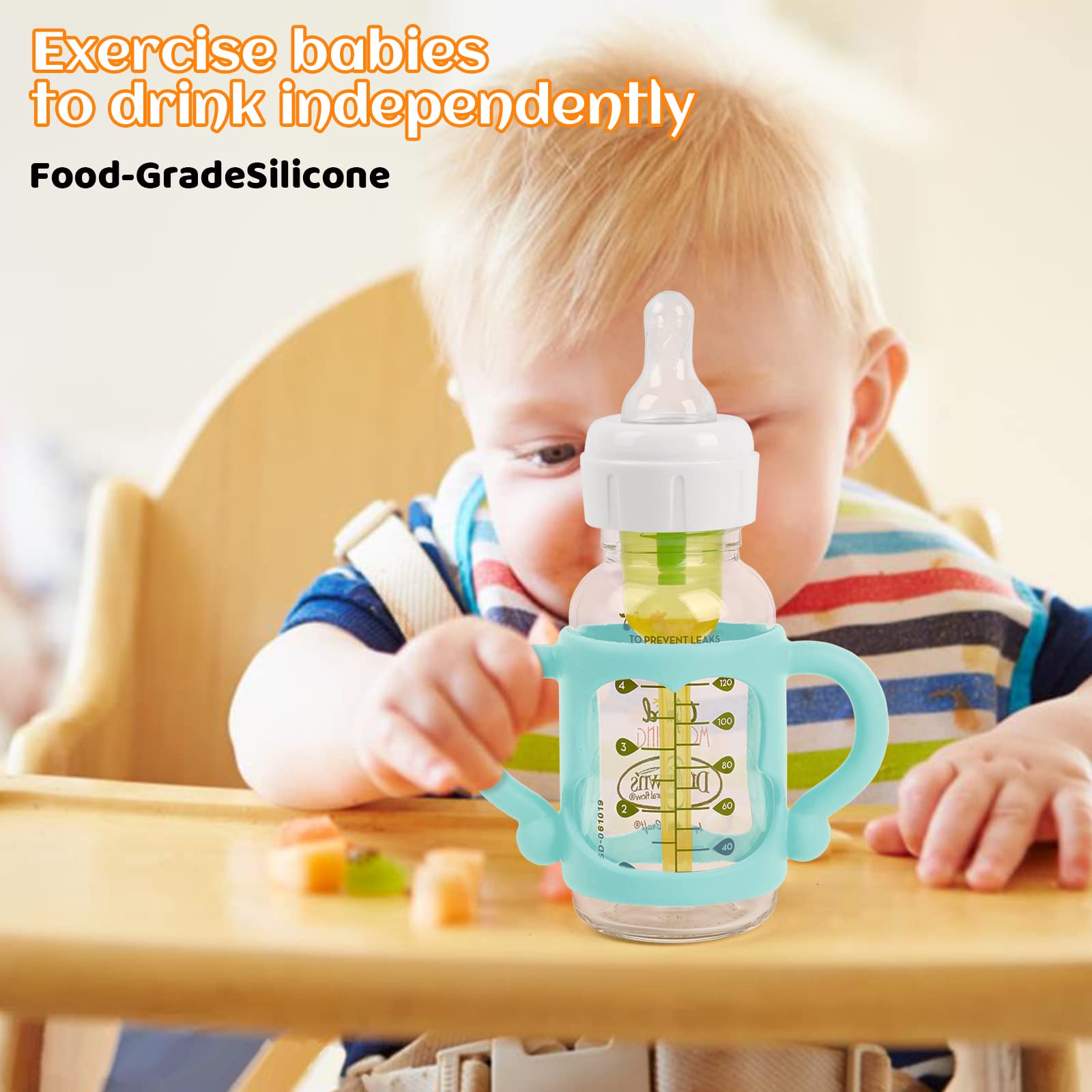 HUAKENER Silicone Baby Bottle Handles (4 Pack) - Easy Grip Holder for Dr. Brown Narrow Bottles - BPA Free