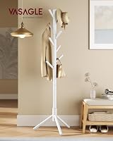 VASAGLE RCR04WT Wooden Coat Rack 8 Hooks Adjustable 3 Heights White view 2