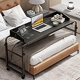 BYMECOST Laptop Desk for Bed, Adjustable Height &amp; Length Laptop Bed Table | Overbed Table with Wheels for Queen Size Beds,Rolling Standing Desk,Over Bed Desk for Working Reading Eating
