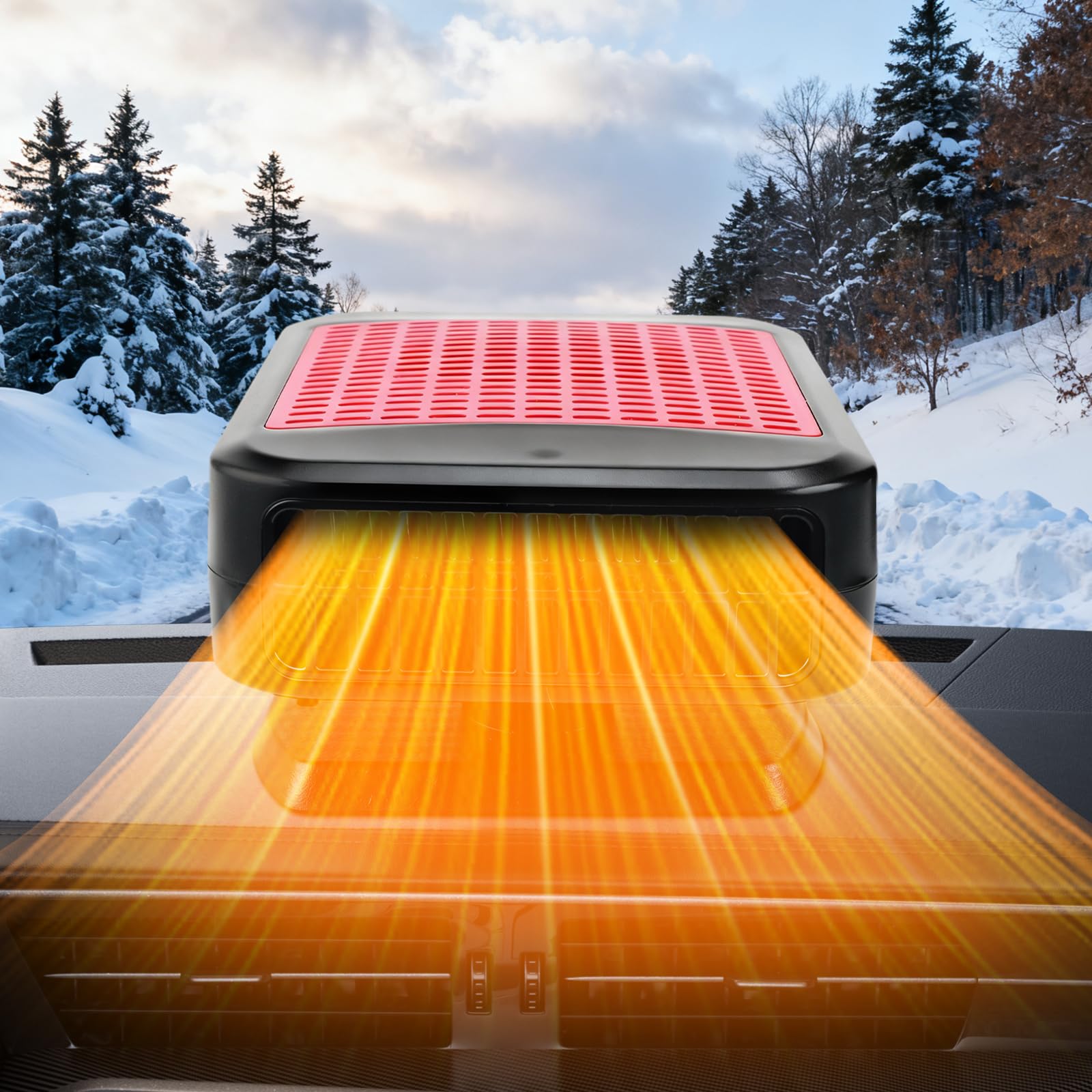 Photo 1 of 12V 200W Portable Car Heater,Fast Heating Defroster 2 in 1 Automobile Windshield Fast Heaters Car Heater That Plugs into Cigarette Lighter for Car, SUV, Trucks (Red Black)