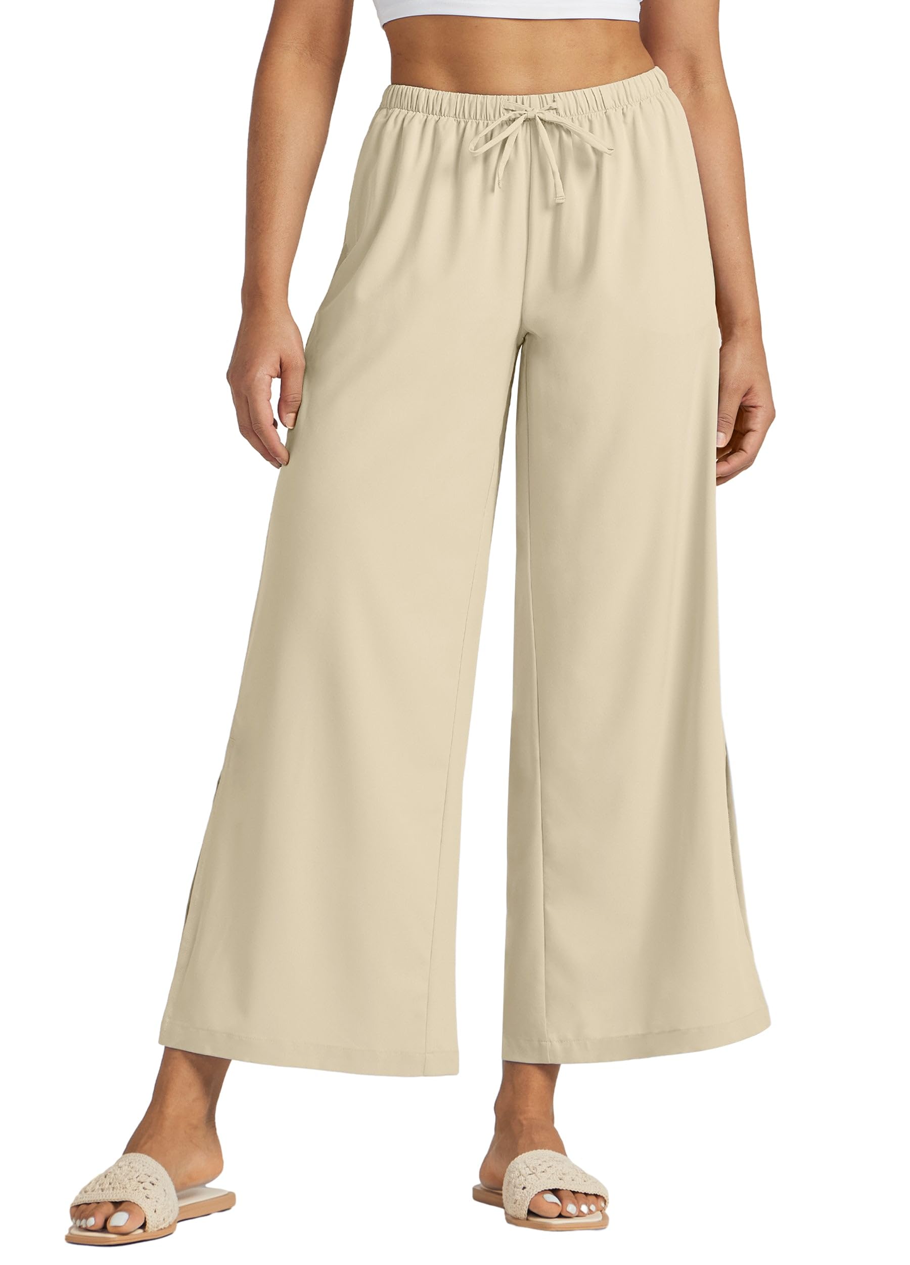 Photo 1 of Willit Women's Wide Leg Pants UPF 50+ Swim Beach Pants Lightweight Travel Pants Quick Dry Sun Protective Khaki XS