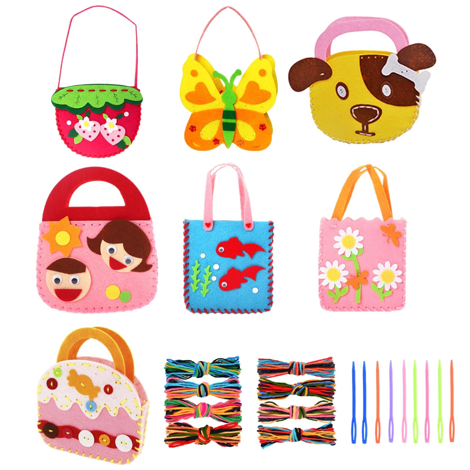 AYNKH 7 PCS Sewing Tools for Girls 5-10 Years Old, Amateur Knitting Felt,Easter Crafts, DIY Handmade-Sewing and Sewing Fun, Three Dimensional Cartoon Tote Bag,Kindergarten Creative Gifts(A)